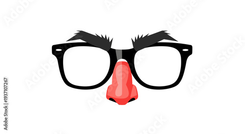 Funny joke glasses with fake nose and eyebrows for disguise prank and April Fools gag concept