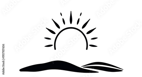 sunrise, sun, dawn, morning, daylight, horizon, rays, sunshine, sky, nature, icon, symbol, vector, illustration, logo, sign, emblem, design, graphic, clipart, silhouette, outline, minimal, simple, fla