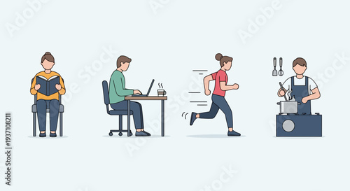 People engaging in various daily activities with dynamic movements