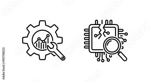 Edge Predictive Maintenance and Fault Detection Icons: Industrial Technology, Repair, and Data Analytics