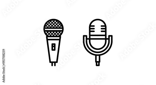 Professional Microphones for Audio Recording: Voice, Music, Podcast, and Broadcast Equipment Icons