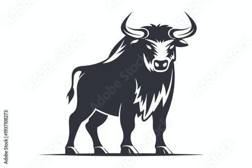 Bold dark silhouette of a powerful bull stands firmly on the ground vector
