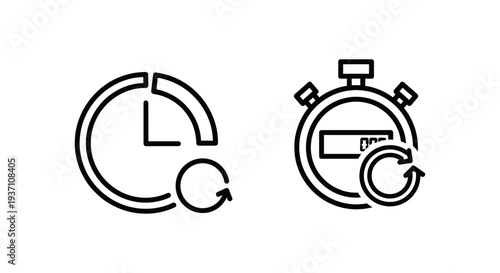 Black Line Art Icons for Recovery Time and Timer, Rest Period and Process Reset Concepts for Health and Lifestyle