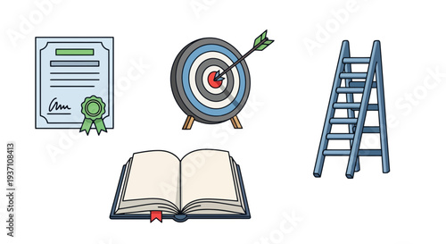 Professional success symbols including target achievement and career growth