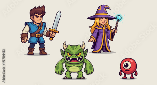 Fantasy characters ready for adventure in vibrant pixel art style