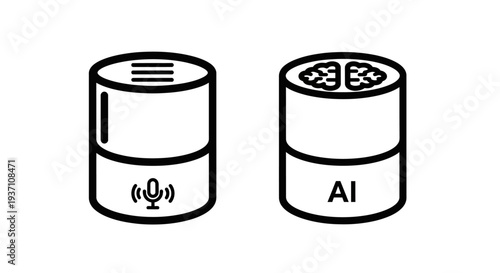 AI Smart Speaker and Voice Assistant Line Icon Set for Artificial Intelligence Technology and Digital Devices