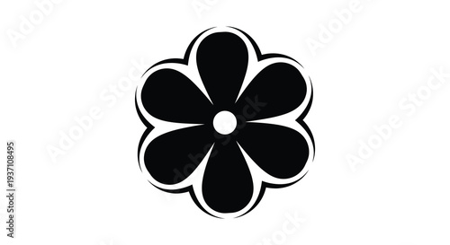 Simple black and white illustration of a five petal flower with a circular center high quality professional detailed modern