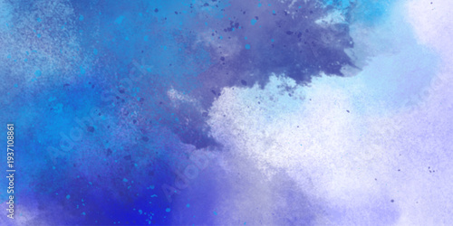 Watercolor abstract bright colorful textural background handmade. Watercolor deep blue background with subtle watercolor washes and small bright accents resembling the glow of stars on a frosty night	