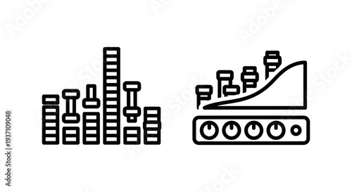 Audio Equalizer Sound Waves and Music Mixer Console Icons: Visual Representations for Adjusting Frequencies, Volume, and Mastering in Audio Production