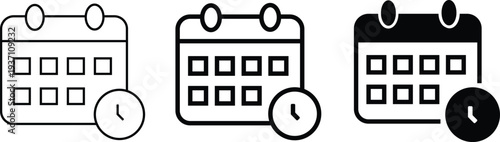 Calendar and clock time management icon set. Schedule planner vector illustration.