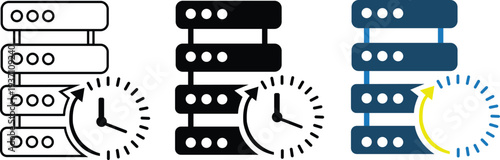 Database server backup and recovery icon Set. Cloud storage and time history vector illustration.