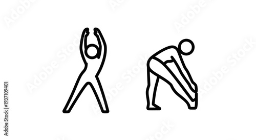 Fitness Stretching and Flexibility Exercise Icons for Health, Wellness and Yoga Warmup Routines