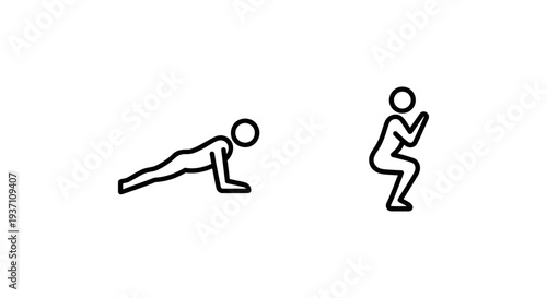 Bodyweight Training and Workout Exercise Icons for Fitness, Squats and Muscle Strength