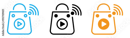 Colorful play button icons with wireless signals