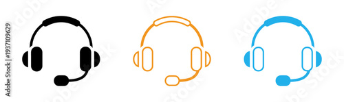 Headset icons in black orange and blue