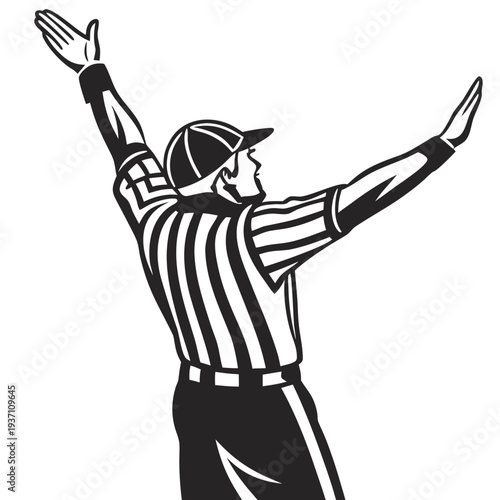 Sports Referee Silhouette with Raised Arms Touchdown Signal Football Official