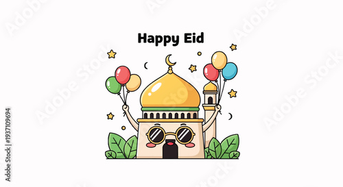 Eid Family Gathering Under Lanterns in Festive Mosque Interior