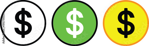 Dollar coin flat icon set. Currency and financial wealth vector illustration.