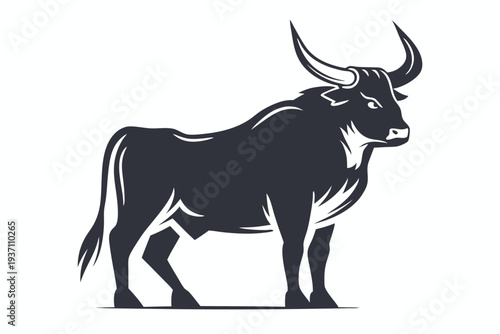 A powerful bull stands steadfastly in black and white, exuding strength and resilience