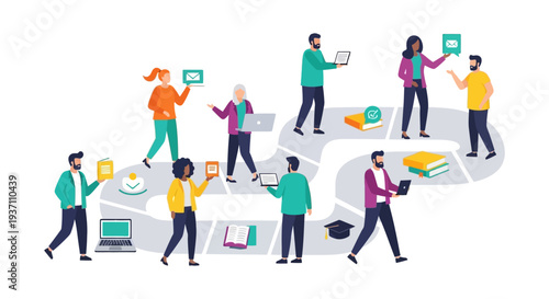 Diverse Group on a Professional Development Path: E-learning, Mentorship, and Knowledge Acquisition Journey Using Digital Devices and Educational Resources.