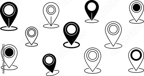 Map Location Pin Icon Collection with GPS Navigation Markers and Place Pointer Symbols for Travel Apps, Digital Maps, Destination Tracking, and Geolocation Interface Design