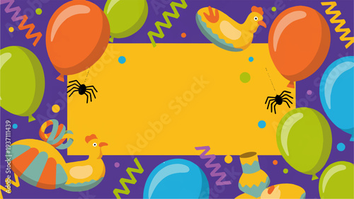 Colorful birthday party background with balloons streamers and decorations festive atmosphere for celebrations and events