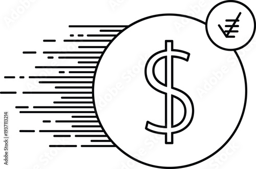 Fast money transfer icon with dollar symbol and currency exchange sign representing financial transaction and payment speed concept