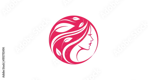 Woman profile with leaf hair design
