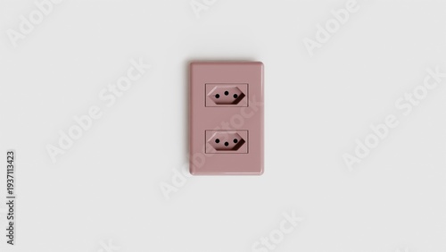 Modern Type N double wall power outlet socket. Minimalist white electrical plug point for home and office interior, professional hardware isolated on white background.