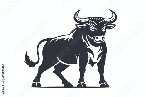 A powerful bull figure standing firmly shows muscularity and evokes strength in monochromatic vector
