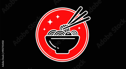 Noodle bowl illustration on red circle
