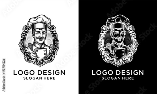 Vintage Chef Logo Design with Ornate Frame.