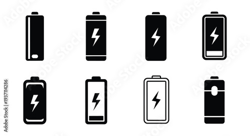 A series of black battery icons illustrating various charge levels