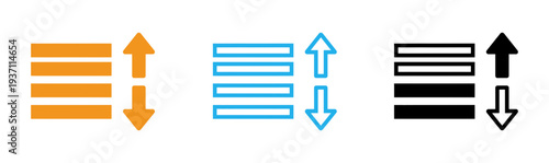 Three sets of icons representing up and down arrows with rectangles