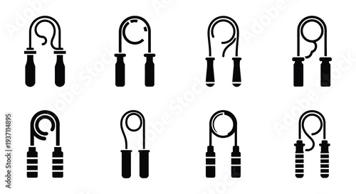 Collection of black jump rope icons in various coiled positions