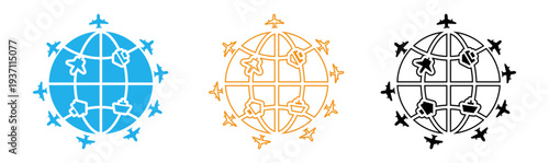 Global air travel network icons