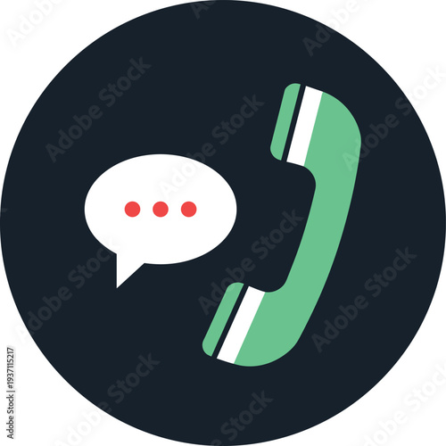 Customer support and communication icon with phone handset and chat bubble representing call center assistance services