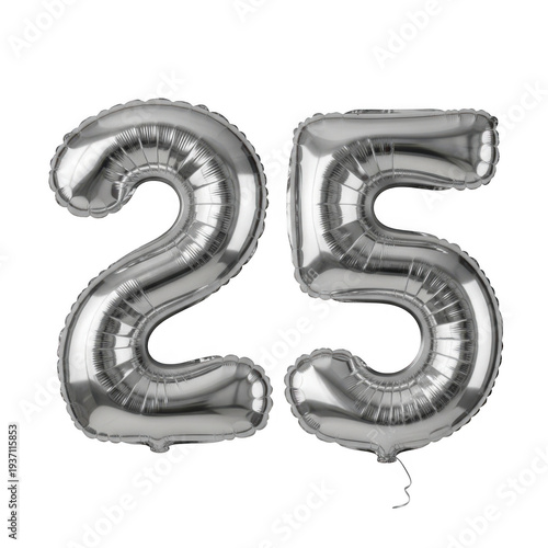 Silver number 25 balloons on a black background twenty five numbers