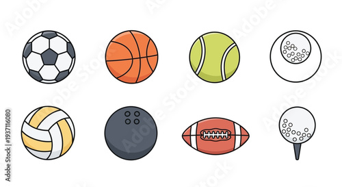 Collection of colorful sports balls in a flat vector illustration