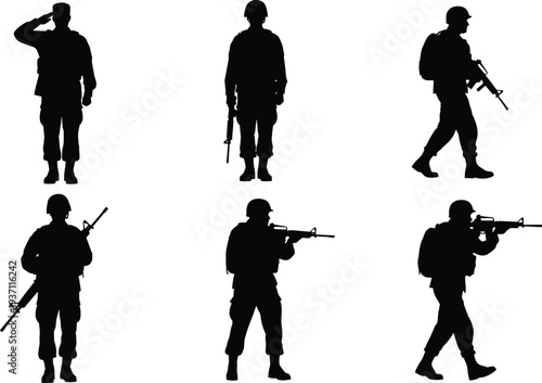 soldier, military, silhouette, army, combat, rifle, weapon, saluting, patrol, infantry, veteran, war, troop, mission, uniform