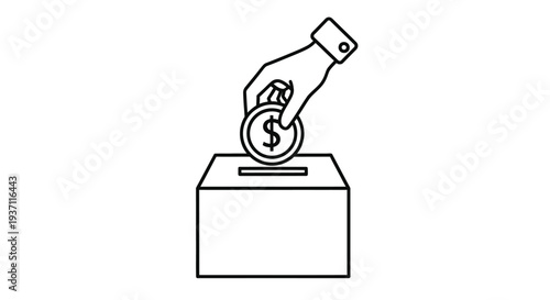 A hand dropping a dollar coin into a donation box