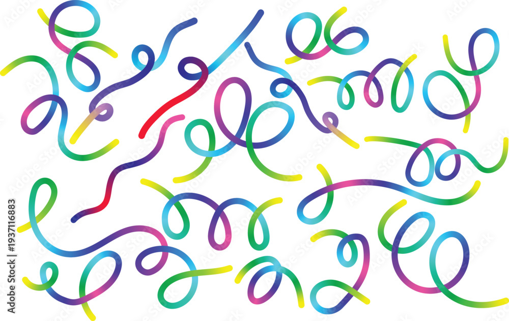 Obraz premium Color Gradient Abstract 3D Swirl Lines Pattern, Organic Wavy Rainbow Ribbons Vector for Kids Party