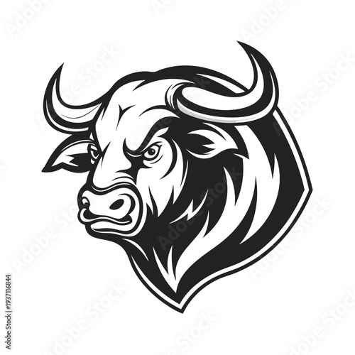 Muscular bull in black and white shows off bulging biceps strength powerfully