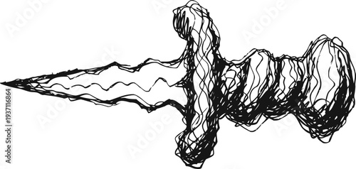 Hand drawn medieval dagger with detailed blade and ornate handle sketch illustration