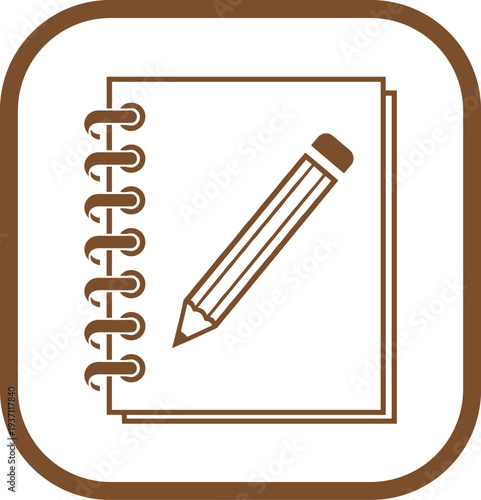 Spiral notebook and pencil icon inside rounded square minimal flat vector illustration for writing school stationery and note taking design