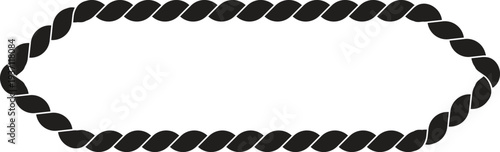Elongated horizontal pointed black rope frame border isolated on white background nautical marine sea vector illustration