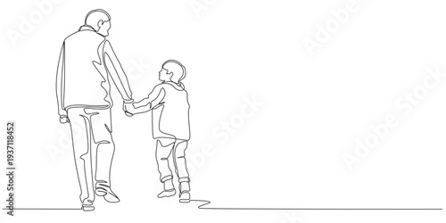 Fathers day line art style vector illustration, father and son line art illustration