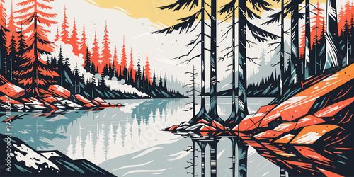 Olympic National Park Misty Forest Lake Panorama – USA | United States Washington Wilderness, Foggy Pines, Reflections & Pacific Northwest Serenity