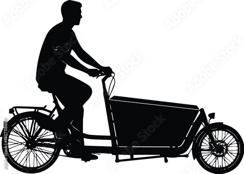 Cargo bicycle silhouette icon, sustainable transport vector illustration, urban delivery design element, eco friendly mobility graphic, black creative stock collection