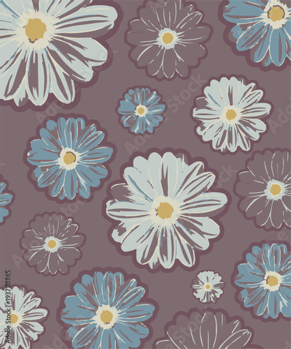 Big flowers pattern, upscale floral pattern. graphical textures floral, trendy colors pattern , flowers background with leaves. vector illustration.